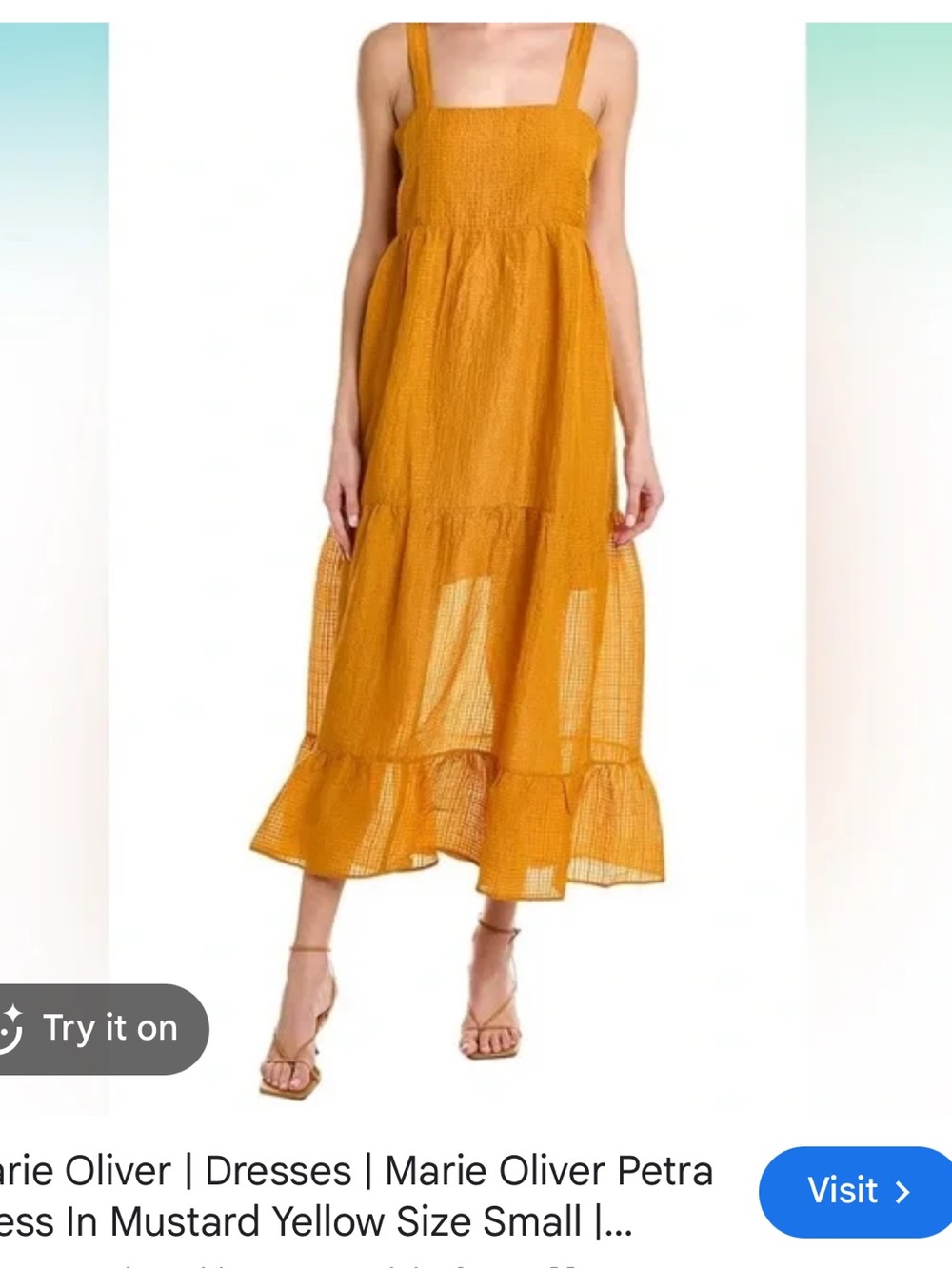Marie Oliver Mustard merigold Tiered Maxi Dress gauze lightweight oversized S